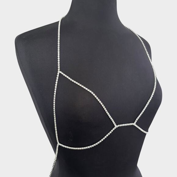 Silver Body Chain With Rhinestone - Picture 4 of 5